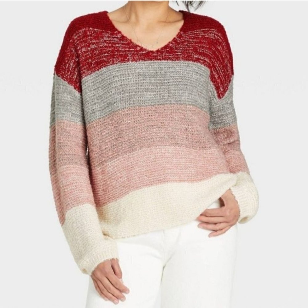 Knox Rose New Striped Oversized Balloon Sleeve Sweater Size L